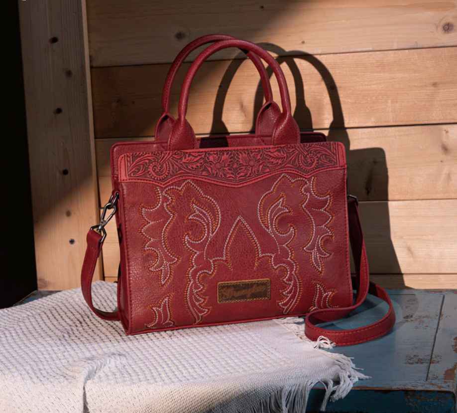 Wrangler Embroidered Tote/Crossbody - Red