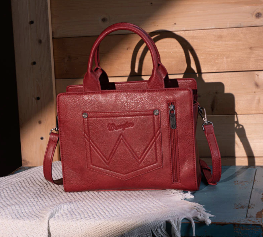 Wrangler Embroidered Tote/Crossbody - Red