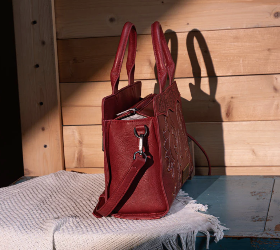 Wrangler Embroidered Tote/Crossbody - Red