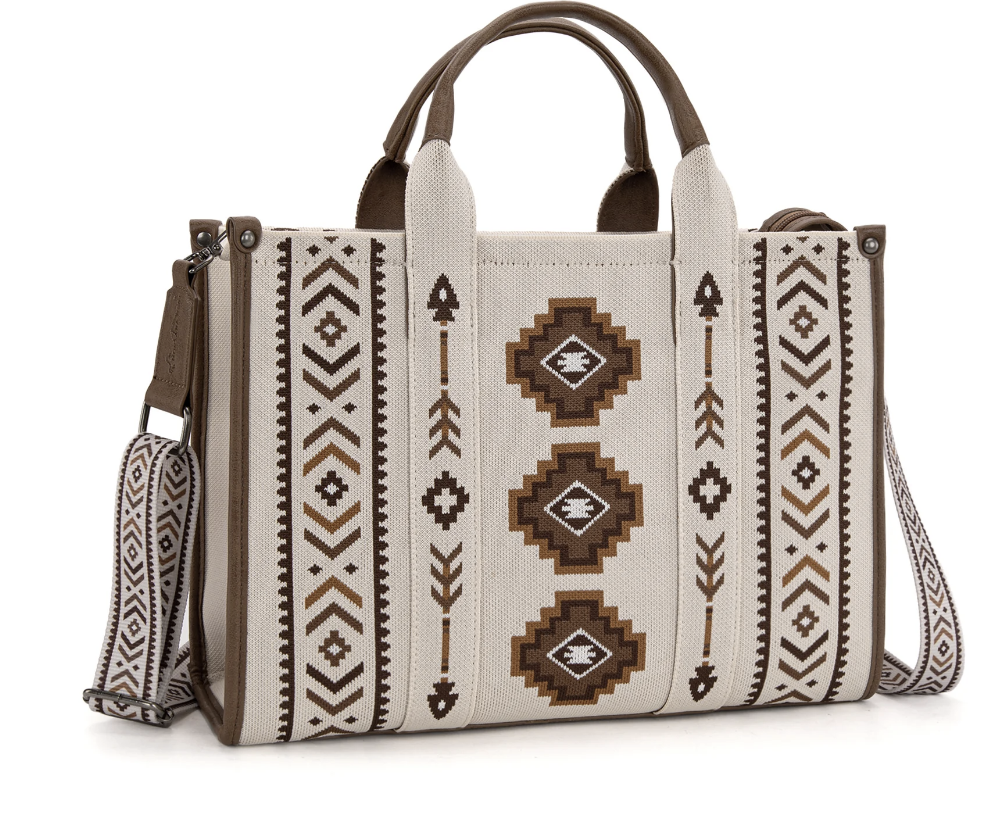 Montana West Aztec Retro Arrows Dual Sided Print Large Tote/Crossbody-Beige