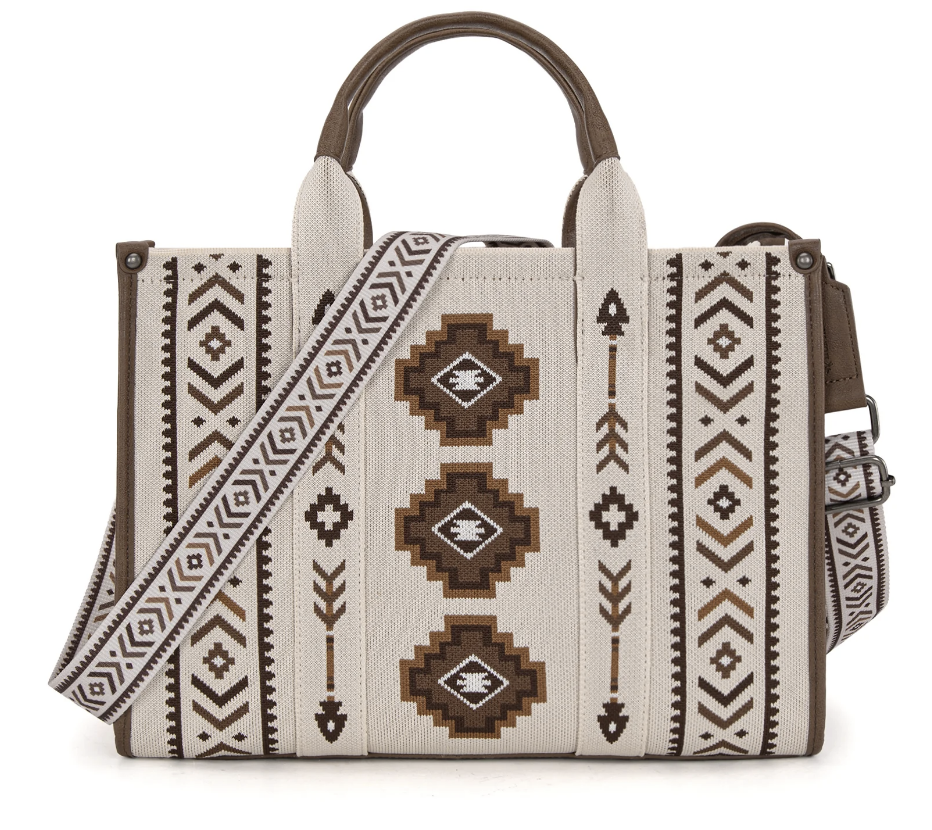 Montana West Aztec Retro Arrows Dual Sided Print Large Tote/Crossbody-Beige
