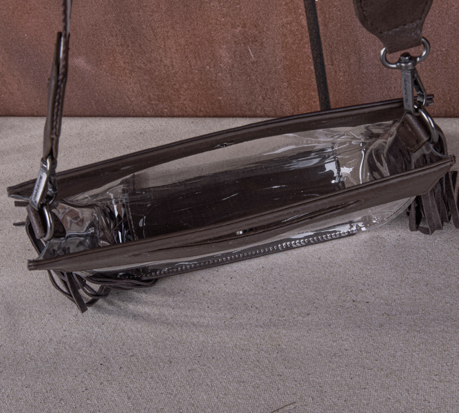 Montana West Western Fringe Stadium Clear Crossbody Bag with Detachable Pouch - Coffee