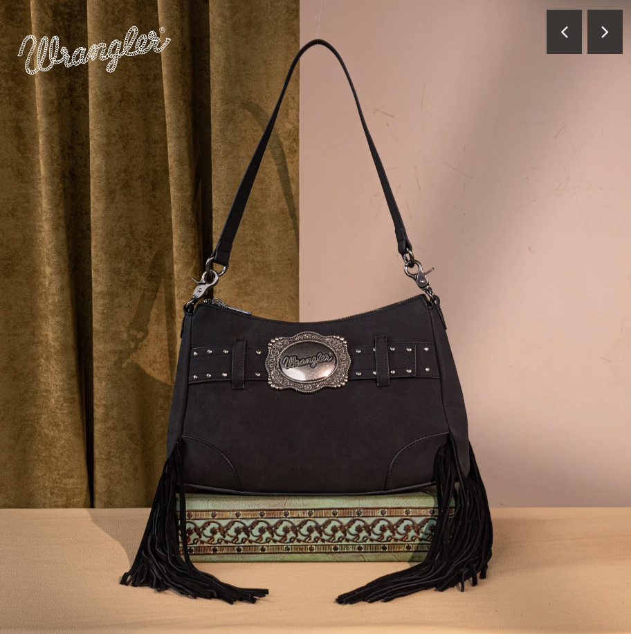 Wrangler Fringe Buckle Hobo Bag/Crossbody Bag - Black