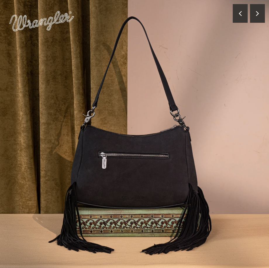 Wrangler Fringe Buckle Hobo Bag/Crossbody Bag - Black