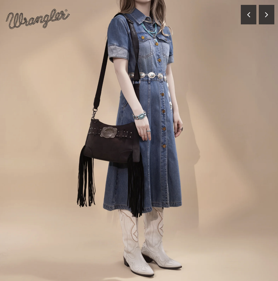 Wrangler Fringe Buckle Hobo Bag/Crossbody Bag - Black