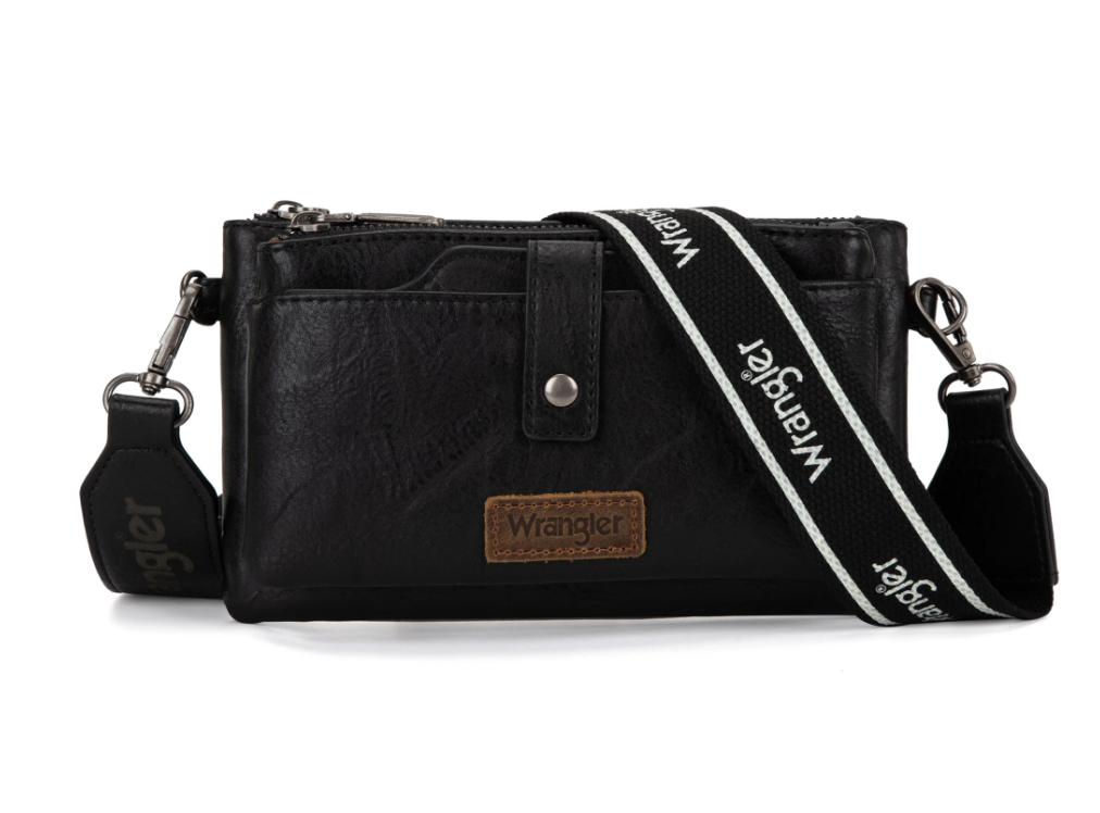 Wrangler Dual Zipper Compartment Crossbody Bag - Black