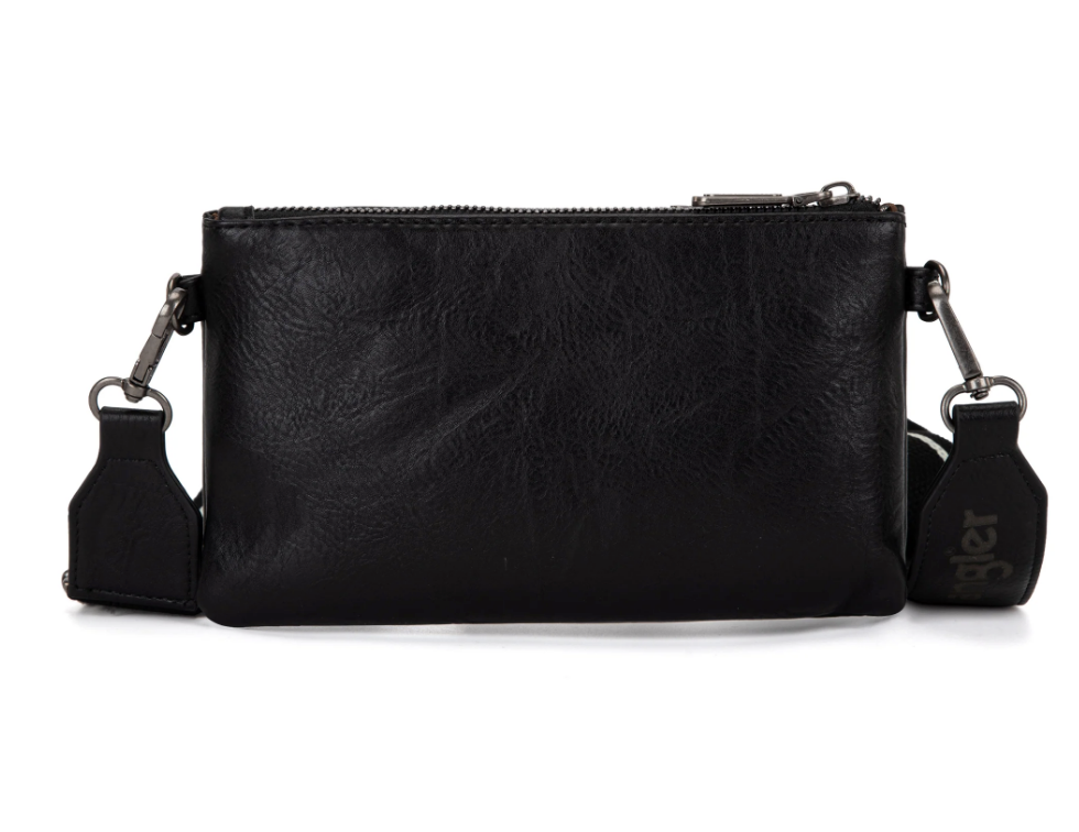 Wrangler Dual Zipper Compartment Crossbody Bag - Black