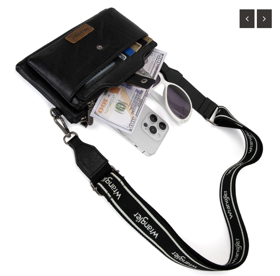 Wrangler Dual Zipper Compartment Crossbody Bag - Black