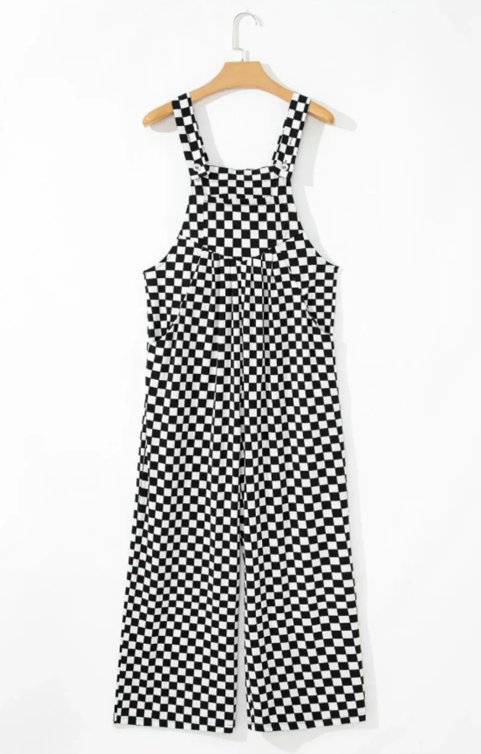 Checkered Print Pocketed Wide Leg Jumpsuit