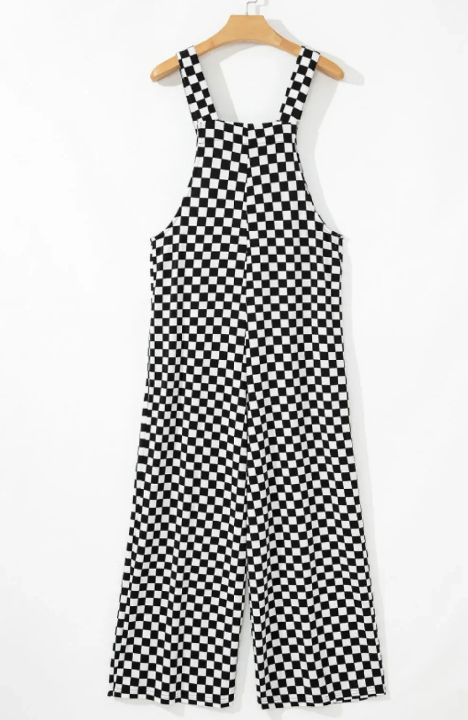Checkered Print Pocketed Wide Leg Jumpsuit