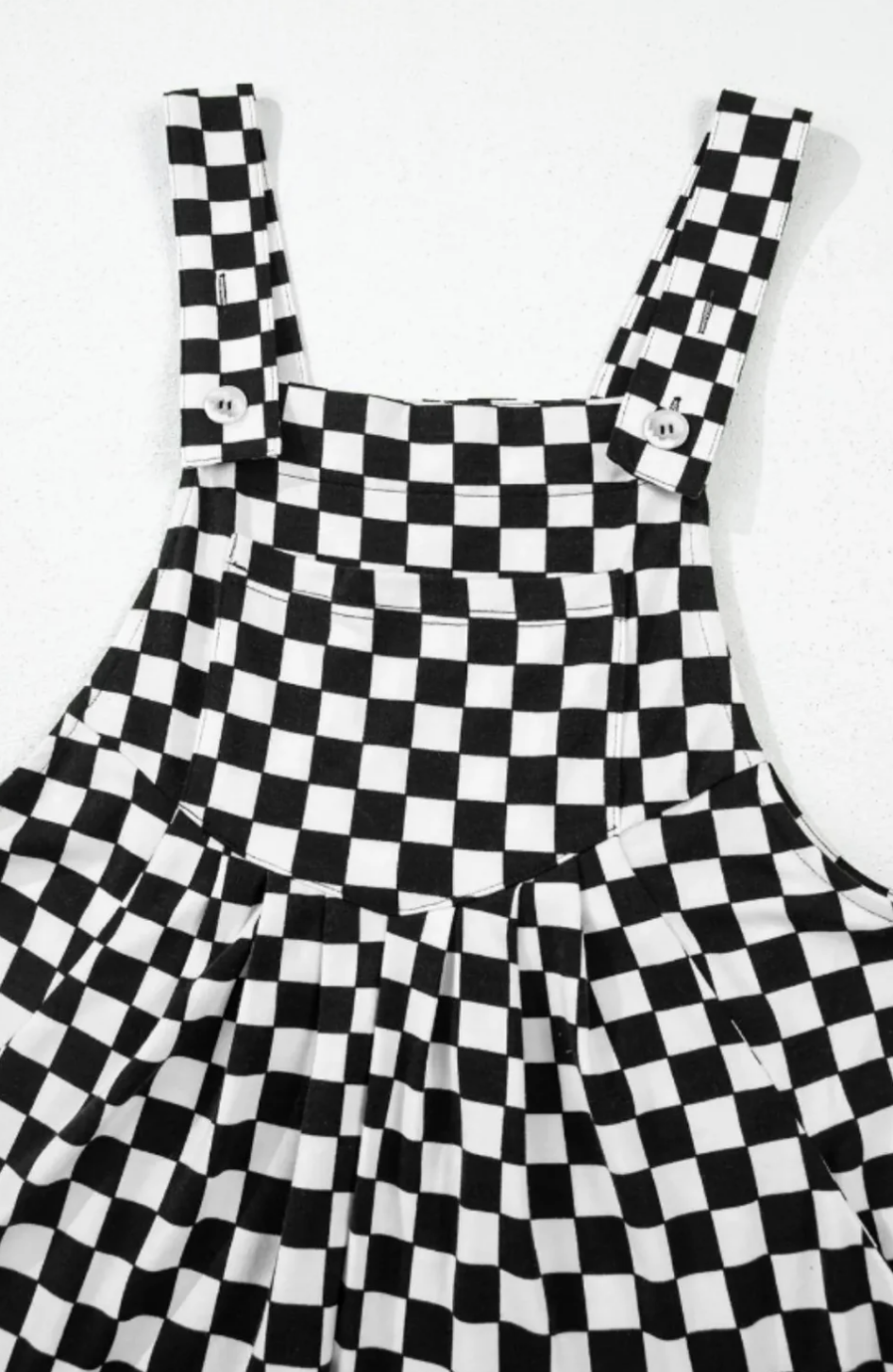 Checkered Print Pocketed Wide Leg Jumpsuit